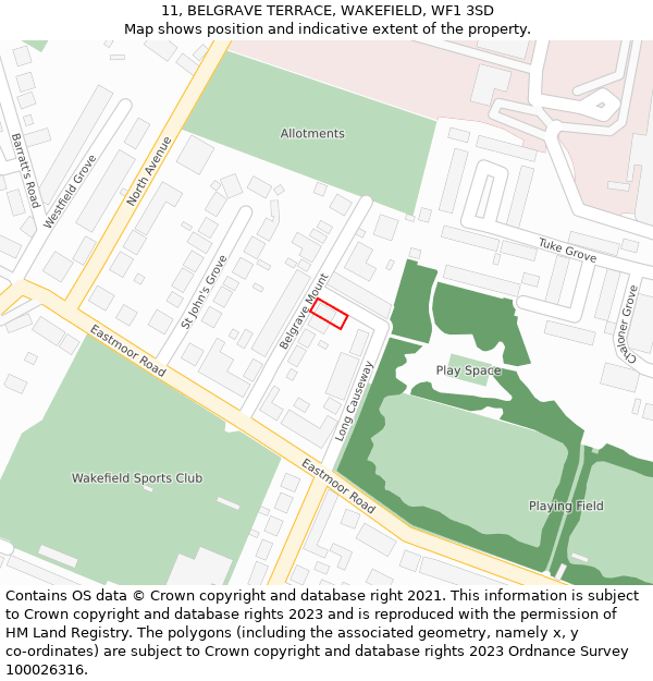 11, BELGRAVE TERRACE, WAKEFIELD, WF1 3SD: Location map and indicative extent of plot