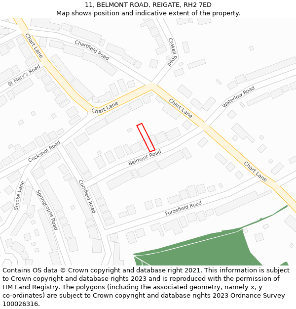 11, BELMONT ROAD, REIGATE, RH2 7ED: Location map and indicative extent of plot