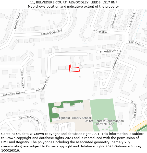11, BELVEDERE COURT, ALWOODLEY, LEEDS, LS17 8NF: Location map and indicative extent of plot