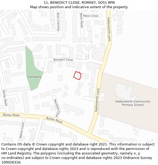 11, BENEDICT CLOSE, ROMSEY, SO51 8PN: Location map and indicative extent of plot