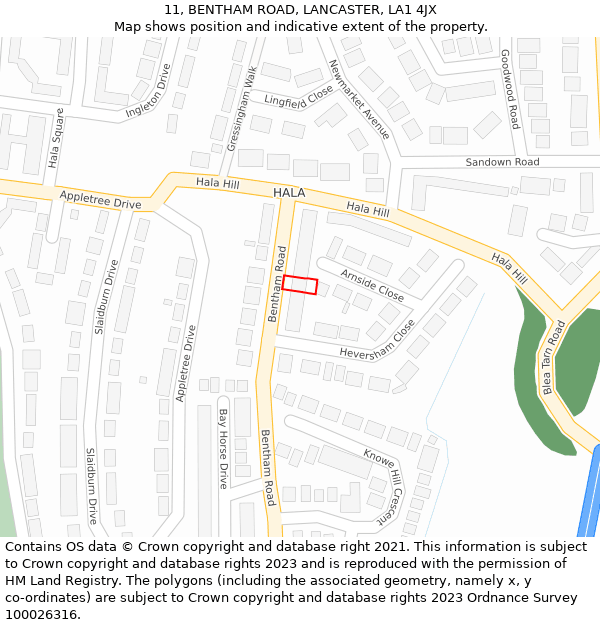11, BENTHAM ROAD, LANCASTER, LA1 4JX: Location map and indicative extent of plot