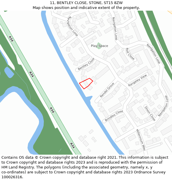 11, BENTLEY CLOSE, STONE, ST15 8ZW: Location map and indicative extent of plot