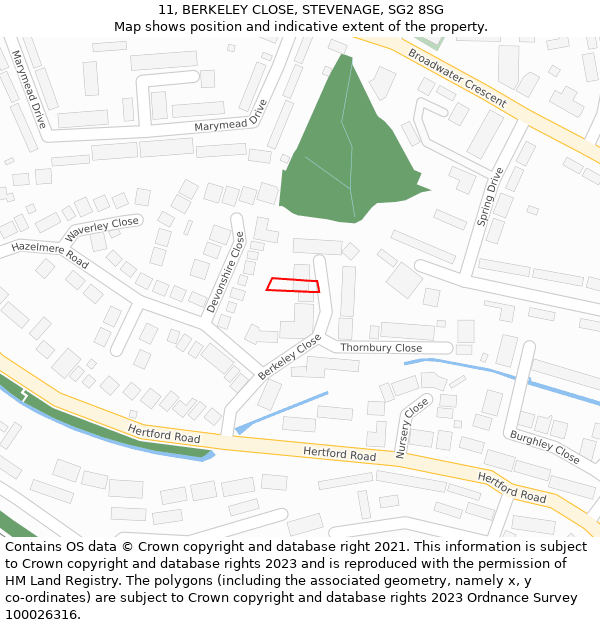 11, BERKELEY CLOSE, STEVENAGE, SG2 8SG: Location map and indicative extent of plot