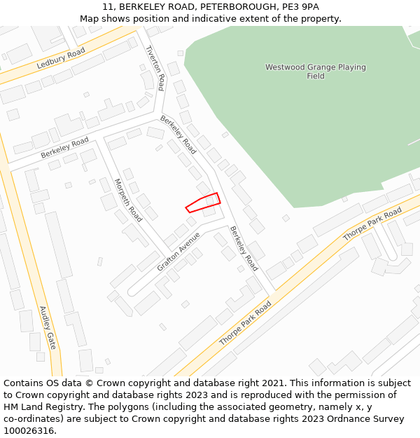 11, BERKELEY ROAD, PETERBOROUGH, PE3 9PA: Location map and indicative extent of plot