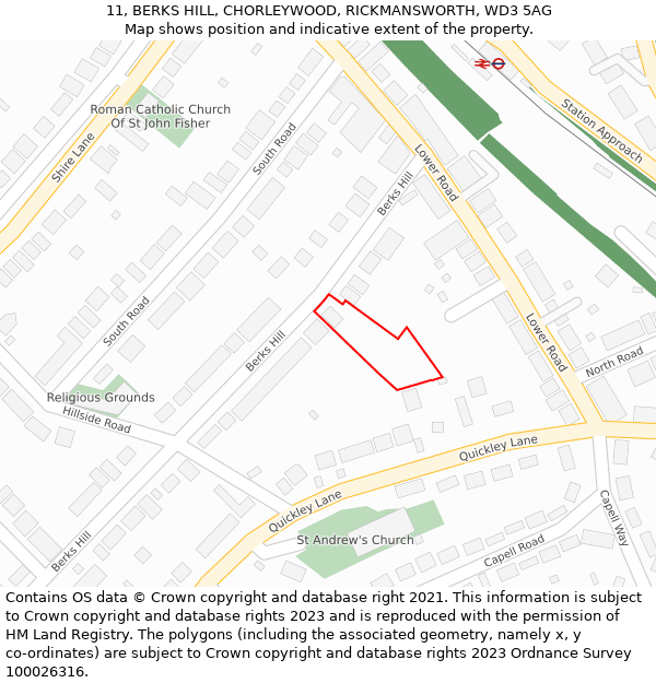 11, BERKS HILL, CHORLEYWOOD, RICKMANSWORTH, WD3 5AG: Location map and indicative extent of plot