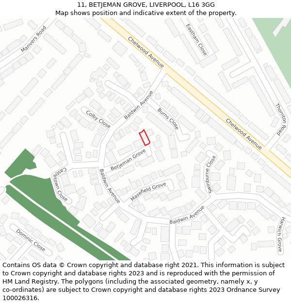 11, BETJEMAN GROVE, LIVERPOOL, L16 3GG: Location map and indicative extent of plot