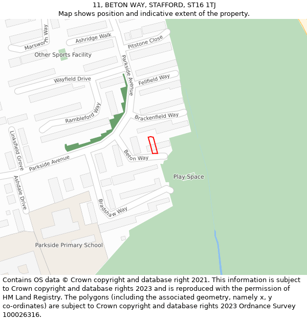 11, BETON WAY, STAFFORD, ST16 1TJ: Location map and indicative extent of plot