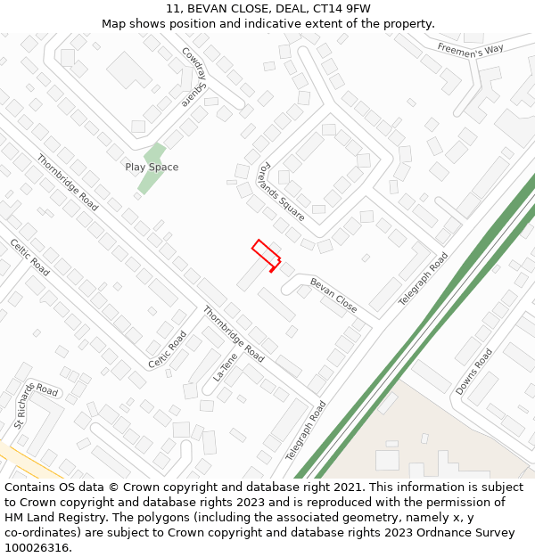 11, BEVAN CLOSE, DEAL, CT14 9FW: Location map and indicative extent of plot