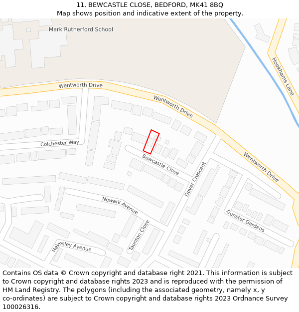 11, BEWCASTLE CLOSE, BEDFORD, MK41 8BQ: Location map and indicative extent of plot