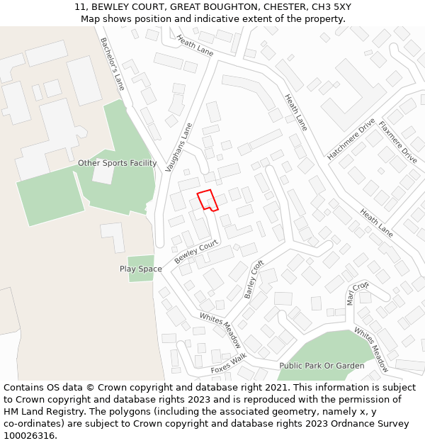 11, BEWLEY COURT, GREAT BOUGHTON, CHESTER, CH3 5XY: Location map and indicative extent of plot