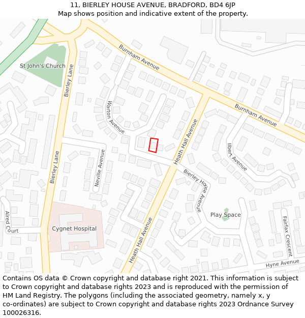 11, BIERLEY HOUSE AVENUE, BRADFORD, BD4 6JP: Location map and indicative extent of plot