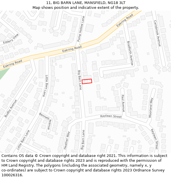 11, BIG BARN LANE, MANSFIELD, NG18 3LT: Location map and indicative extent of plot