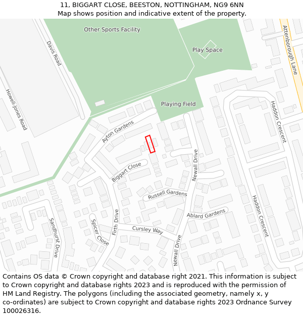 11, BIGGART CLOSE, BEESTON, NOTTINGHAM, NG9 6NN: Location map and indicative extent of plot