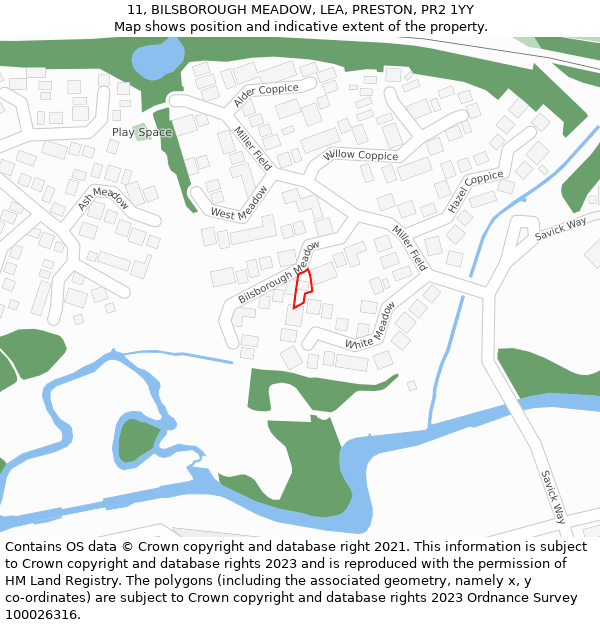 11, BILSBOROUGH MEADOW, LEA, PRESTON, PR2 1YY: Location map and indicative extent of plot