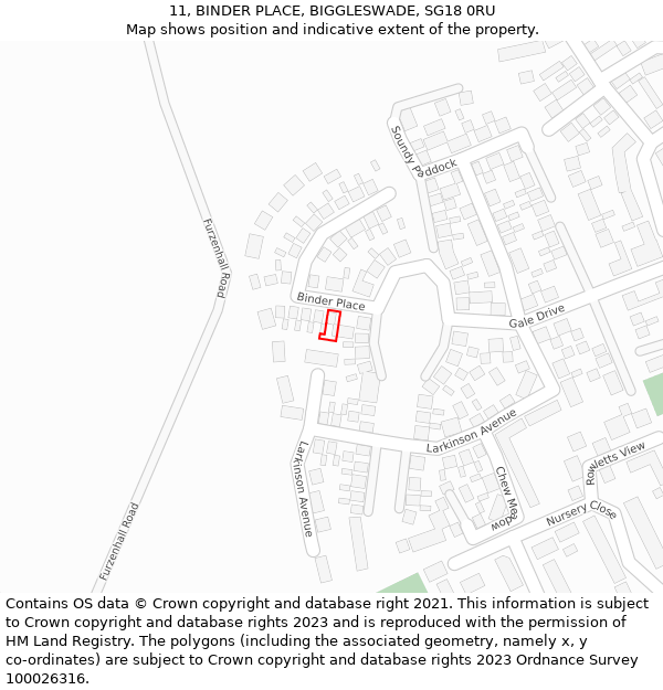 11, BINDER PLACE, BIGGLESWADE, SG18 0RU: Location map and indicative extent of plot