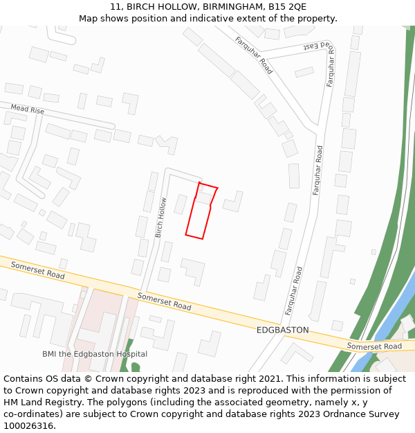 11, BIRCH HOLLOW, BIRMINGHAM, B15 2QE: Location map and indicative extent of plot