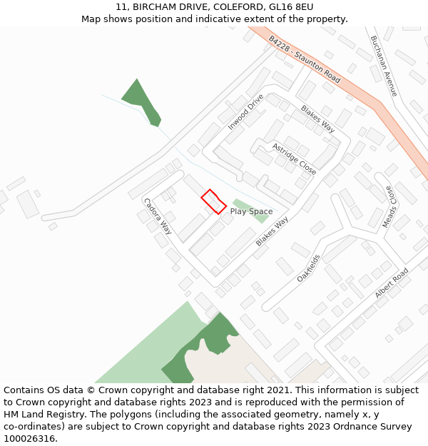 11, BIRCHAM DRIVE, COLEFORD, GL16 8EU: Location map and indicative extent of plot