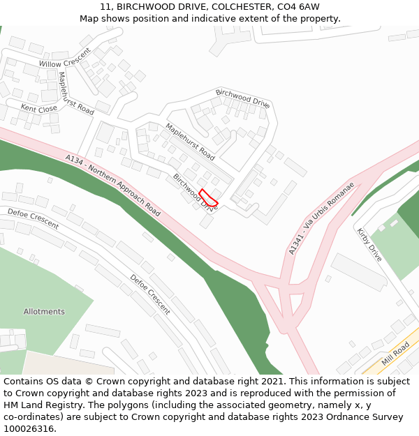 11, BIRCHWOOD DRIVE, COLCHESTER, CO4 6AW: Location map and indicative extent of plot