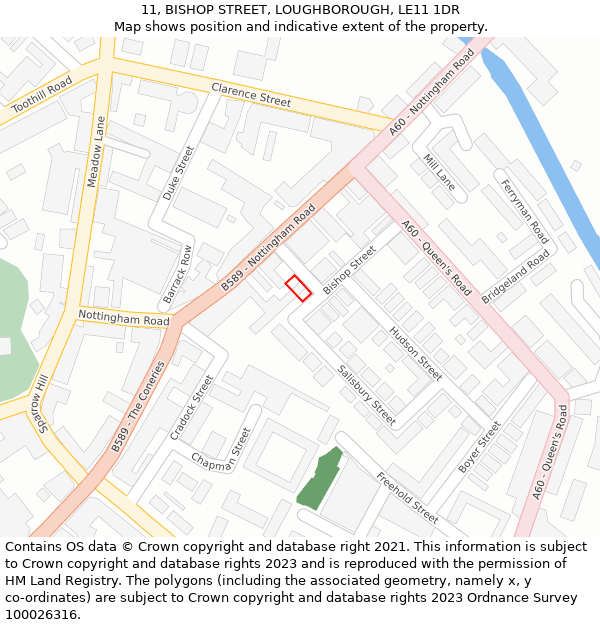 11, BISHOP STREET, LOUGHBOROUGH, LE11 1DR: Location map and indicative extent of plot