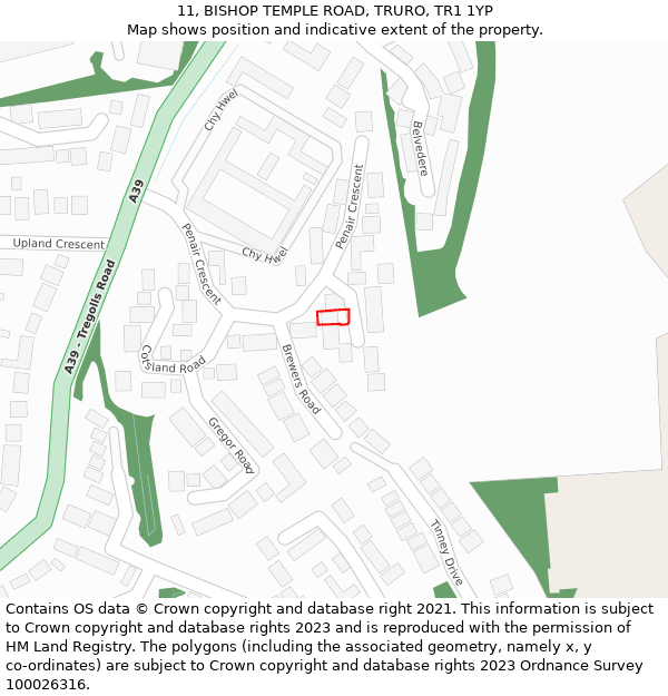 11, BISHOP TEMPLE ROAD, TRURO, TR1 1YP: Location map and indicative extent of plot