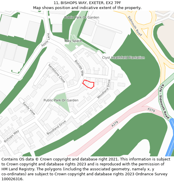 11, BISHOPS WAY, EXETER, EX2 7PF: Location map and indicative extent of plot