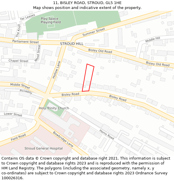 11, BISLEY ROAD, STROUD, GL5 1HE: Location map and indicative extent of plot