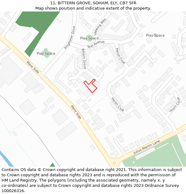 11, BITTERN GROVE, SOHAM, ELY, CB7 5FR: Location map and indicative extent of plot