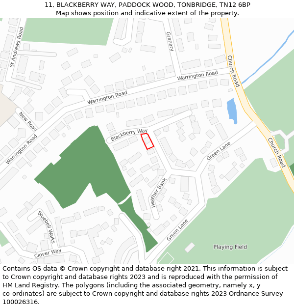 11, BLACKBERRY WAY, PADDOCK WOOD, TONBRIDGE, TN12 6BP: Location map and indicative extent of plot