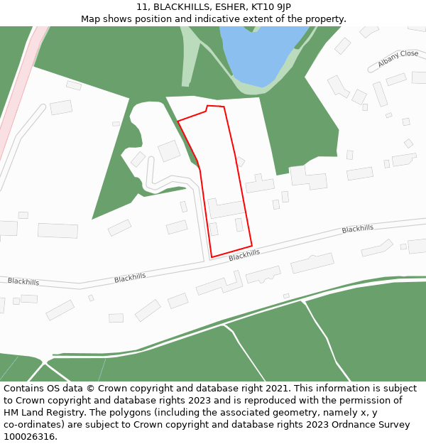 11, BLACKHILLS, ESHER, KT10 9JP: Location map and indicative extent of plot