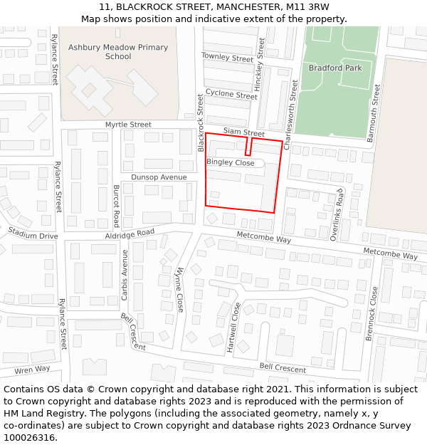 11, BLACKROCK STREET, MANCHESTER, M11 3RW: Location map and indicative extent of plot