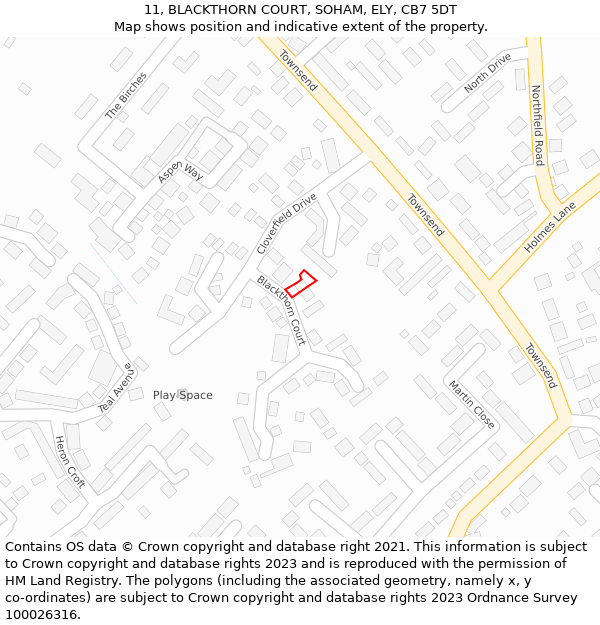 11, BLACKTHORN COURT, SOHAM, ELY, CB7 5DT: Location map and indicative extent of plot