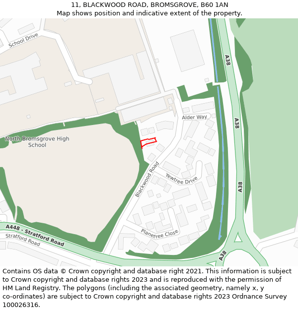 11, BLACKWOOD ROAD, BROMSGROVE, B60 1AN: Location map and indicative extent of plot