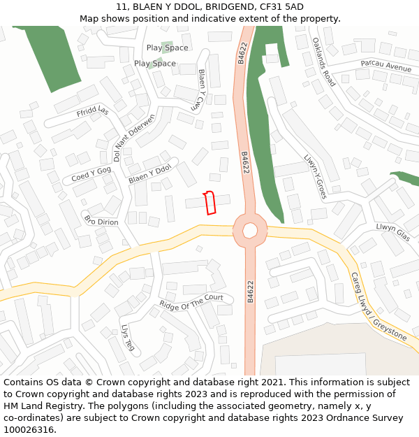 11, BLAEN Y DDOL, BRIDGEND, CF31 5AD: Location map and indicative extent of plot