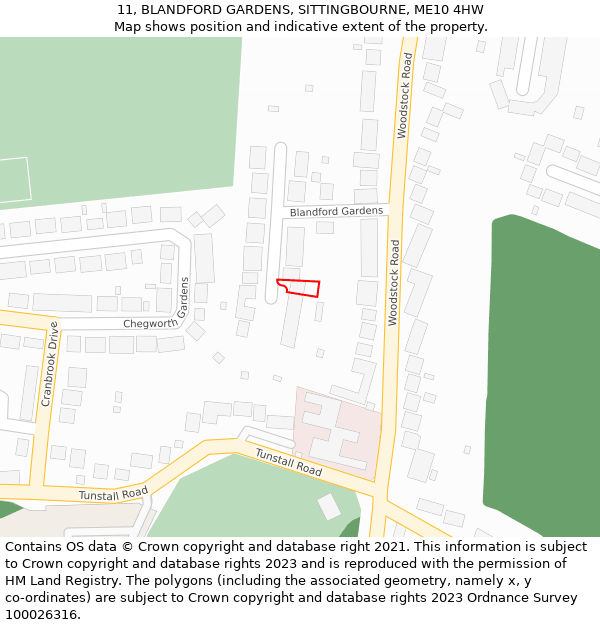 11, BLANDFORD GARDENS, SITTINGBOURNE, ME10 4HW: Location map and indicative extent of plot