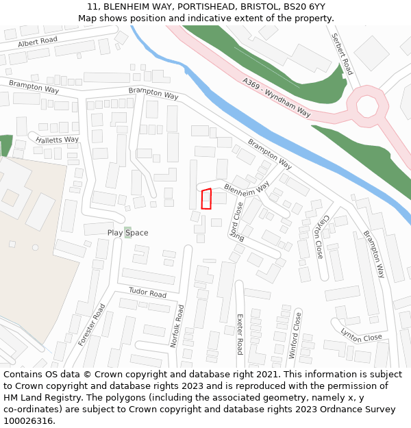 11, BLENHEIM WAY, PORTISHEAD, BRISTOL, BS20 6YY: Location map and indicative extent of plot