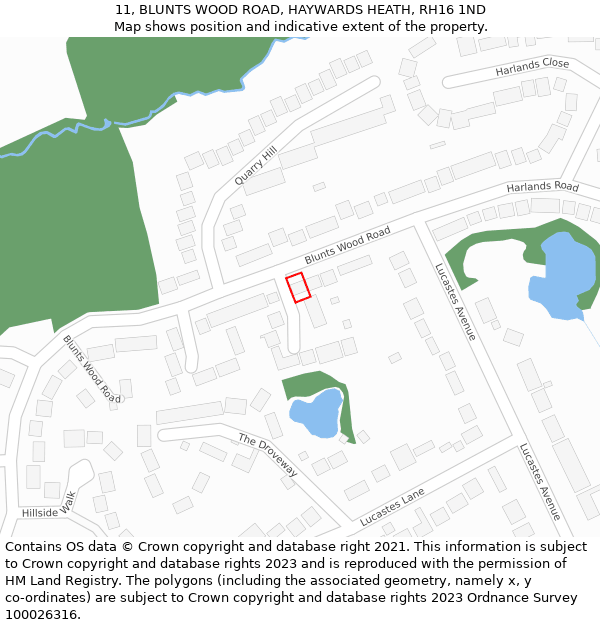 11, BLUNTS WOOD ROAD, HAYWARDS HEATH, RH16 1ND: Location map and indicative extent of plot