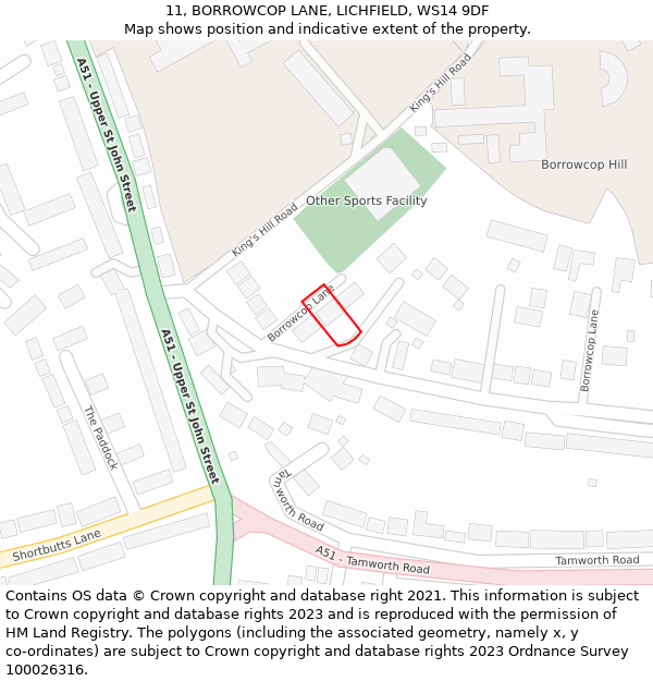 11, BORROWCOP LANE, LICHFIELD, WS14 9DF: Location map and indicative extent of plot