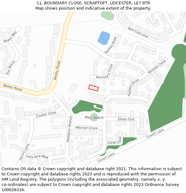 11, BOUNDARY CLOSE, SCRAPTOFT, LEICESTER, LE7 9TR: Location map and indicative extent of plot