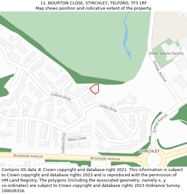 11, BOURTON CLOSE, STIRCHLEY, TELFORD, TF3 1RF: Location map and indicative extent of plot