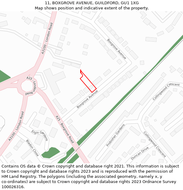 11, BOXGROVE AVENUE, GUILDFORD, GU1 1XG: Location map and indicative extent of plot