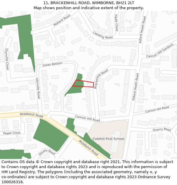 11, BRACKENHILL ROAD, WIMBORNE, BH21 2LT: Location map and indicative extent of plot