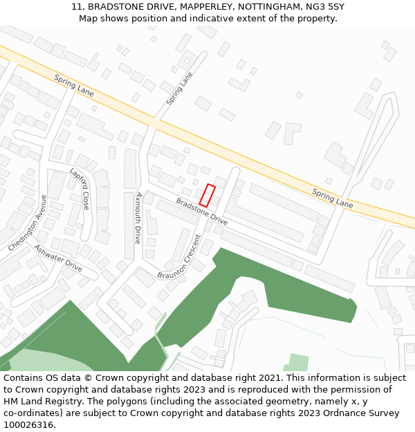 11, BRADSTONE DRIVE, MAPPERLEY, NOTTINGHAM, NG3 5SY: Location map and indicative extent of plot