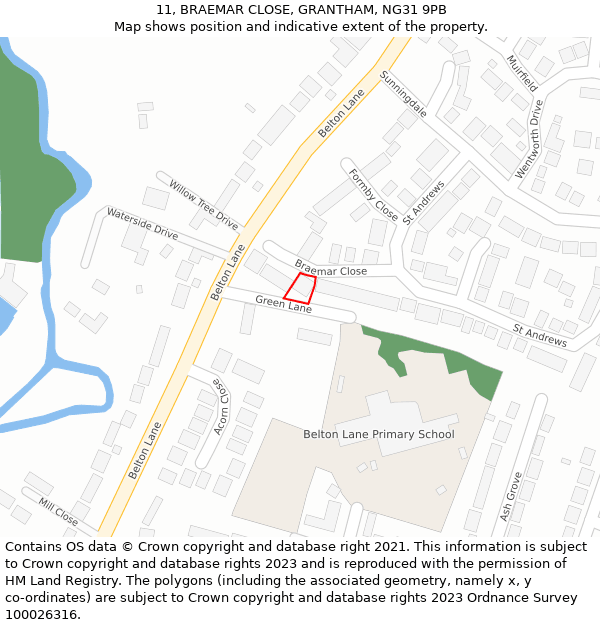 11, BRAEMAR CLOSE, GRANTHAM, NG31 9PB: Location map and indicative extent of plot