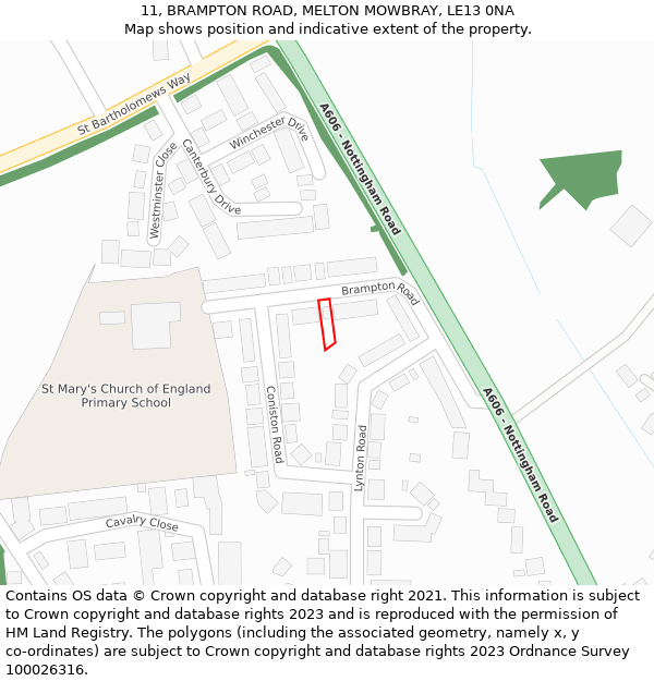 11, BRAMPTON ROAD, MELTON MOWBRAY, LE13 0NA: Location map and indicative extent of plot