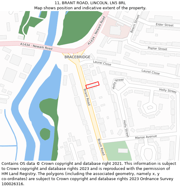 11, BRANT ROAD, LINCOLN, LN5 8RL: Location map and indicative extent of plot