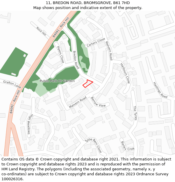 11, BREDON ROAD, BROMSGROVE, B61 7HD: Location map and indicative extent of plot