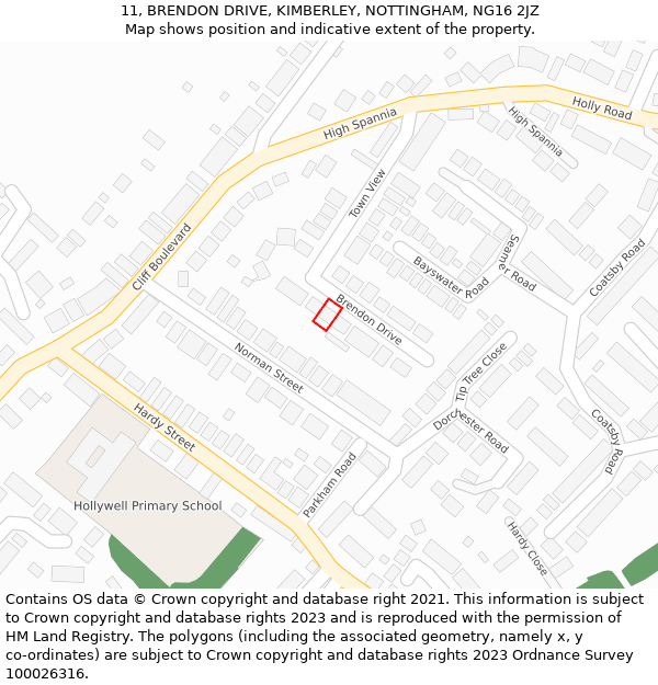 11, BRENDON DRIVE, KIMBERLEY, NOTTINGHAM, NG16 2JZ: Location map and indicative extent of plot