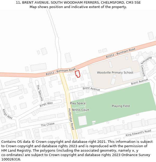 11, BRENT AVENUE, SOUTH WOODHAM FERRERS, CHELMSFORD, CM3 5SE: Location map and indicative extent of plot