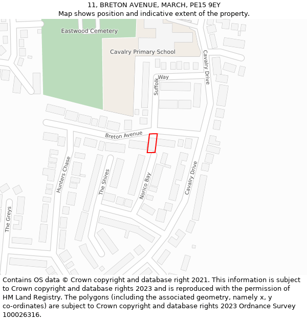 11, BRETON AVENUE, MARCH, PE15 9EY: Location map and indicative extent of plot