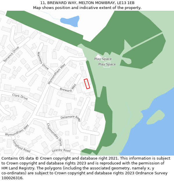 11, BREWARD WAY, MELTON MOWBRAY, LE13 1EB: Location map and indicative extent of plot